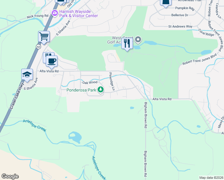 map of restaurants, bars, coffee shops, grocery stores, and more near 21 Falling Leaf Lane in Eagle Point