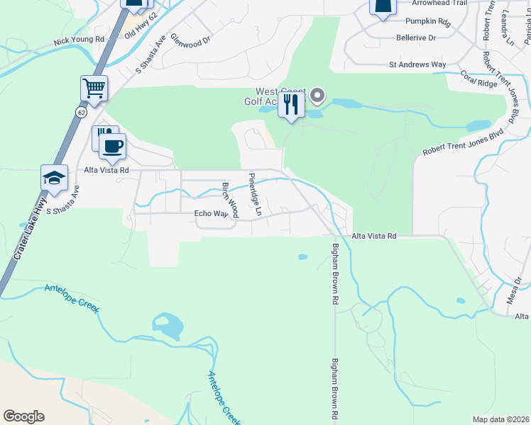map of restaurants, bars, coffee shops, grocery stores, and more near 21 Falling Leaf Lane in Eagle Point