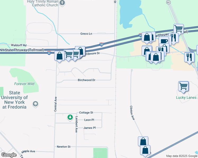 map of restaurants, bars, coffee shops, grocery stores, and more near 28 Middlesex Drive in Fredonia