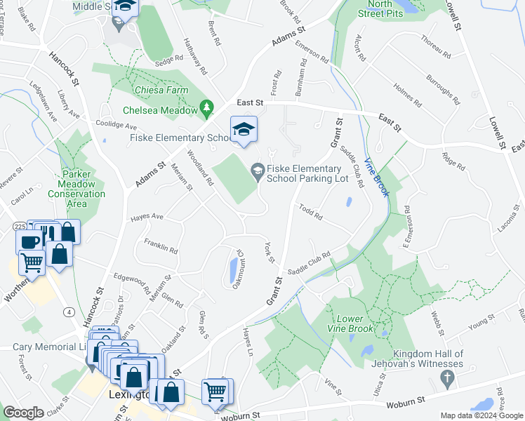 map of restaurants, bars, coffee shops, grocery stores, and more near 14 Colony Road in Lexington
