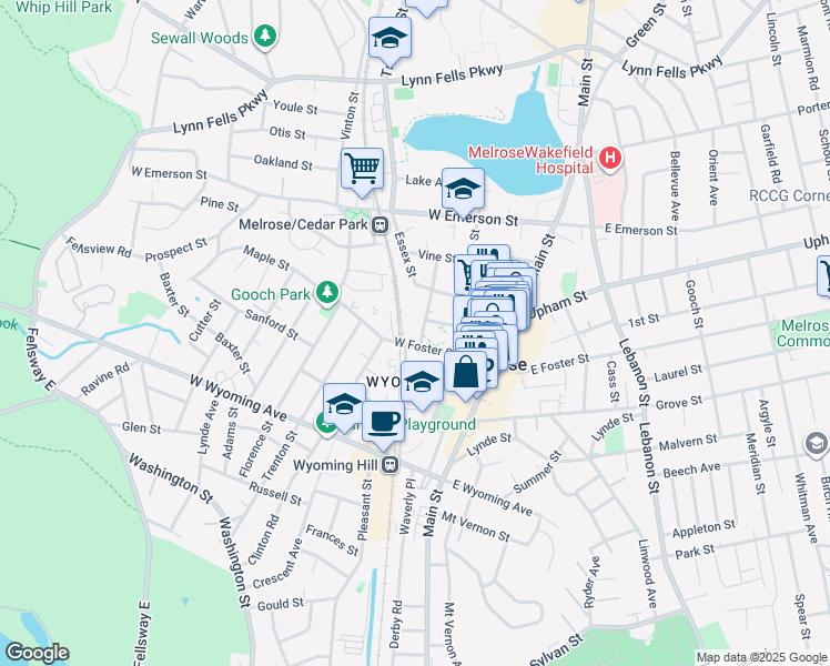map of restaurants, bars, coffee shops, grocery stores, and more near 16 Willow Street in Melrose