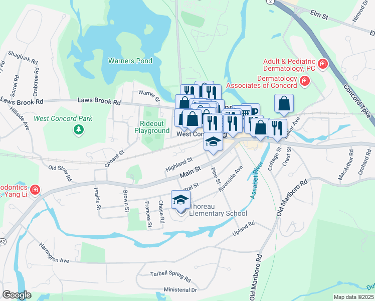 map of restaurants, bars, coffee shops, grocery stores, and more near 48 Junction Square Drive in Concord