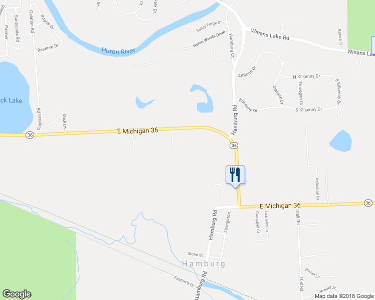 map of restaurants, bars, coffee shops, grocery stores, and more near 7244 Michigan 36 in Hamburg