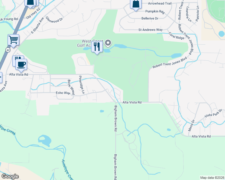 map of restaurants, bars, coffee shops, grocery stores, and more near 775 Alta Vista Road in Eagle Point