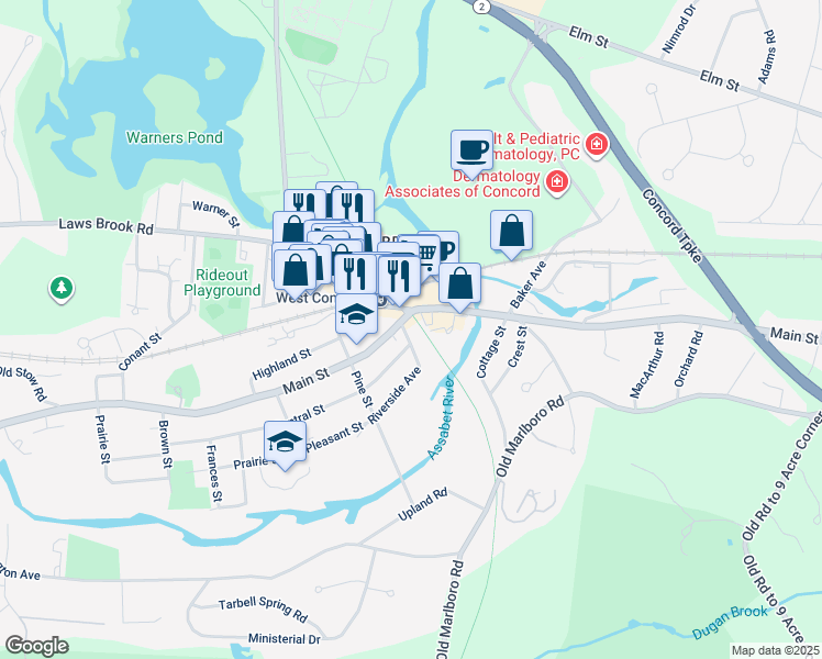 map of restaurants, bars, coffee shops, grocery stores, and more near in Concord