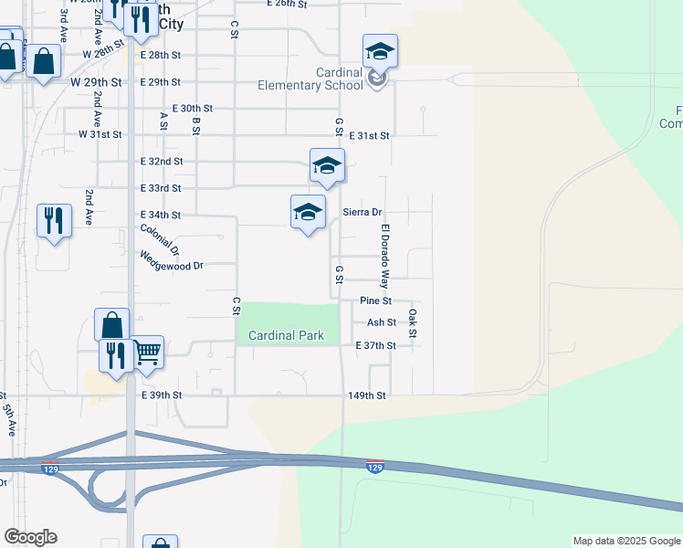 map of restaurants, bars, coffee shops, grocery stores, and more near 801 El Paso Drive in South Sioux City