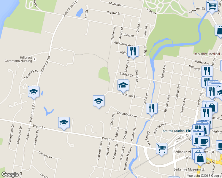 map of restaurants, bars, coffee shops, grocery stores, and more near 24 South Atlantic Avenue in Pittsfield