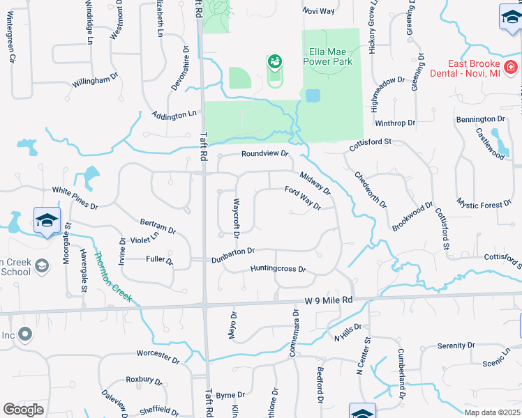 map of restaurants, bars, coffee shops, grocery stores, and more near 44933 Lightsway Drive in Novi