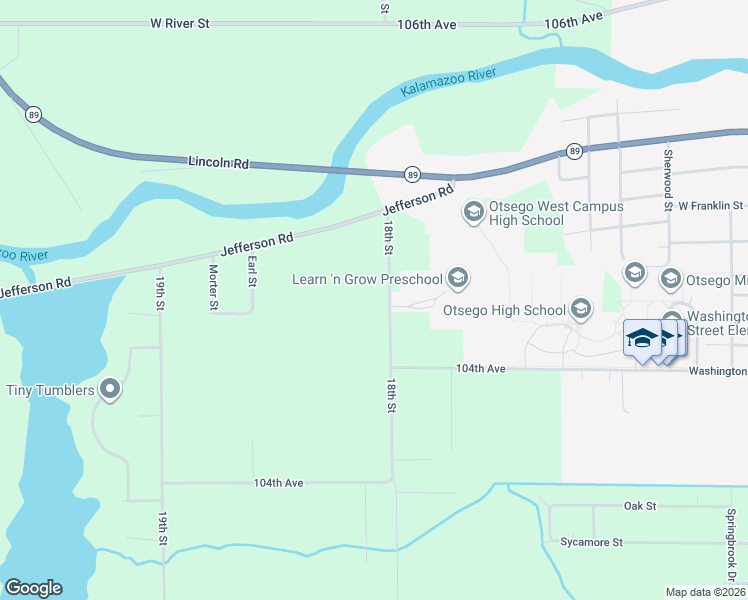 map of restaurants, bars, coffee shops, grocery stores, and more near 478 18th Street in Otsego