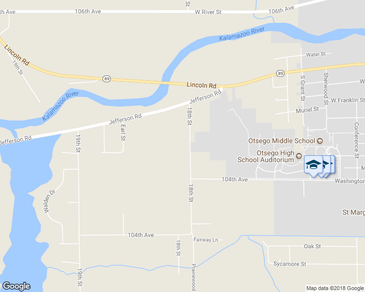 map of restaurants, bars, coffee shops, grocery stores, and more near 478 18th Street in Otsego