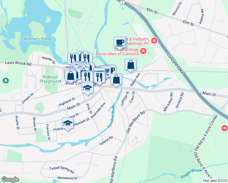map of restaurants, bars, coffee shops, grocery stores, and more near 4 Westgate Park in Concord