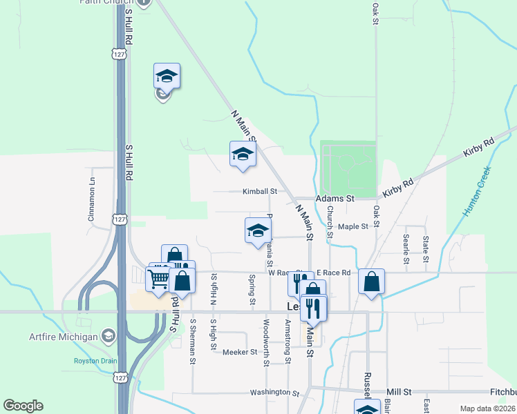 map of restaurants, bars, coffee shops, grocery stores, and more near 208 Doty Street in Leslie