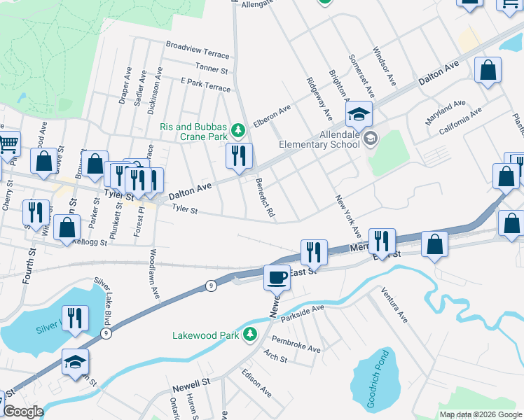 map of restaurants, bars, coffee shops, grocery stores, and more near 104 Benedict Rd in Pittsfield