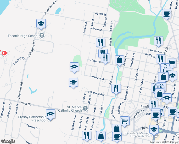 map of restaurants, bars, coffee shops, grocery stores, and more near 15 Pacific Street in Pittsfield