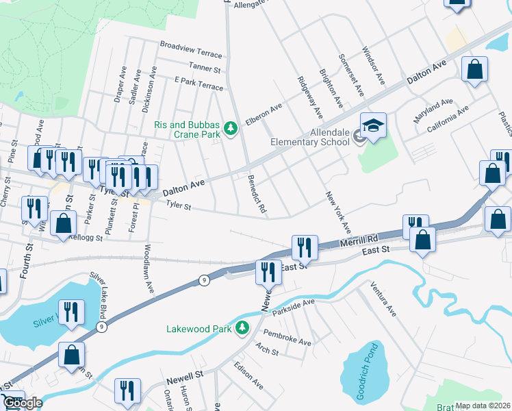 map of restaurants, bars, coffee shops, grocery stores, and more near 104 Benedict Rd in Pittsfield