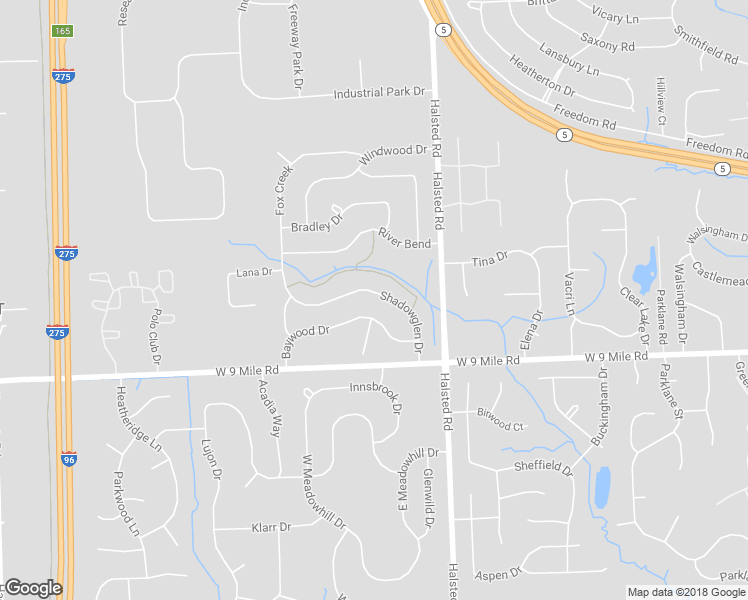 map of restaurants, bars, coffee shops, grocery stores, and more near 22615 Shadowglen Drive in Farmington Hills