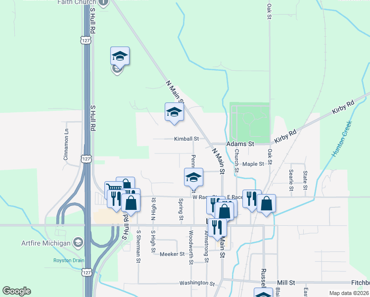 map of restaurants, bars, coffee shops, grocery stores, and more near 208 Doty Street in Leslie