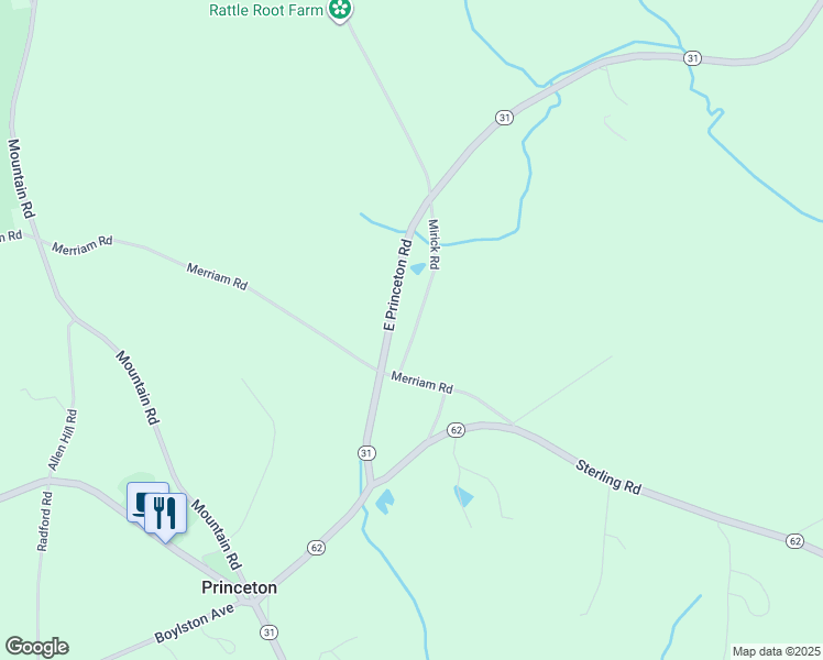 map of restaurants, bars, coffee shops, grocery stores, and more near 33 East Princeton Road in Princeton