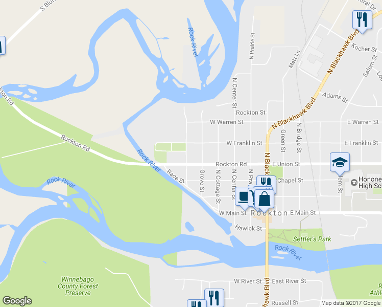 map of restaurants, bars, coffee shops, grocery stores, and more near 419 West Street in Rockton