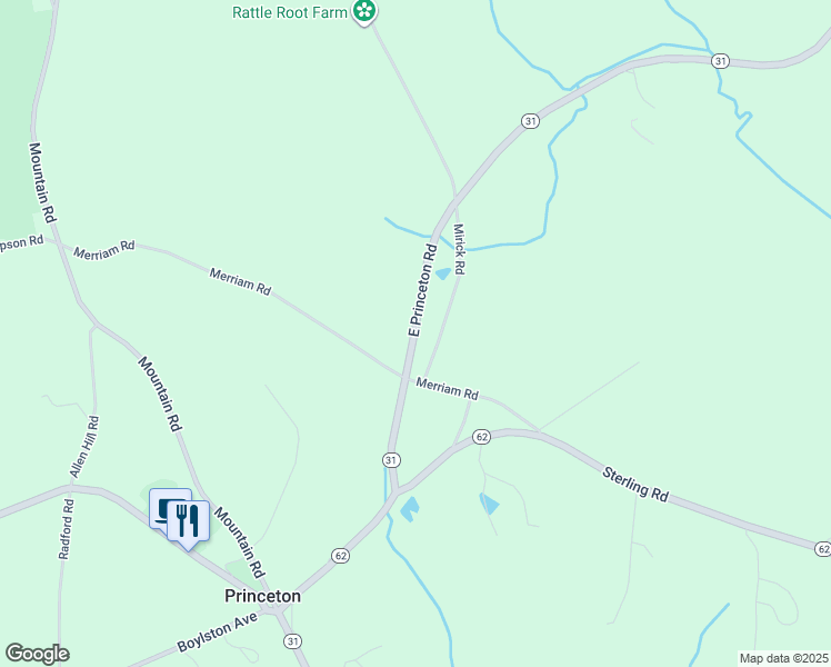 map of restaurants, bars, coffee shops, grocery stores, and more near 33 East Princeton Road in Princeton