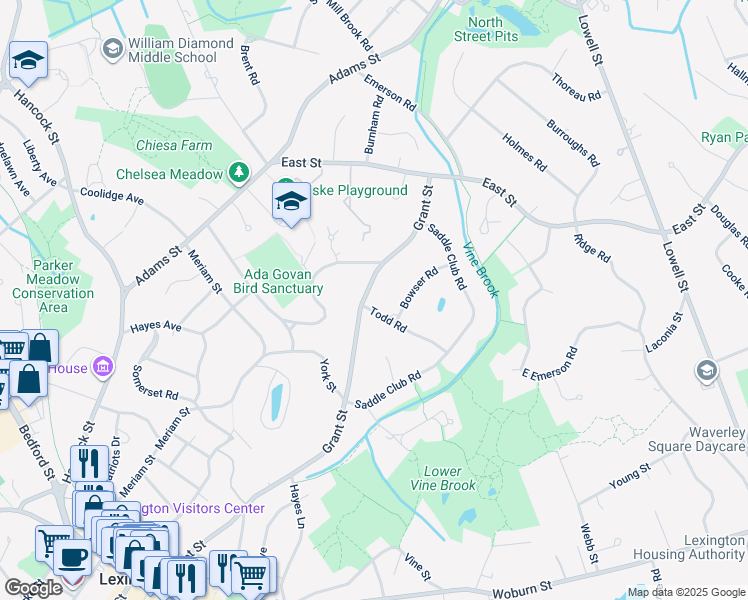 map of restaurants, bars, coffee shops, grocery stores, and more near 161 Grant Street in Lexington