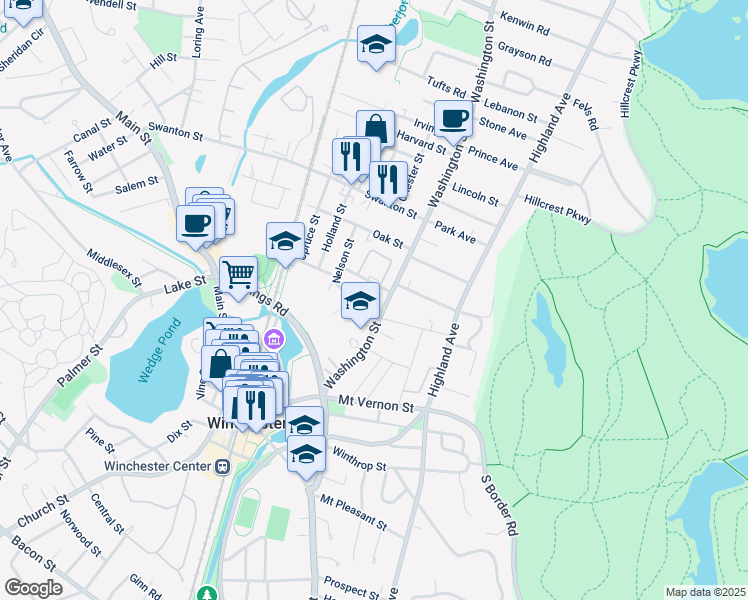 map of restaurants, bars, coffee shops, grocery stores, and more near 5 Nelson Street in Winchester
