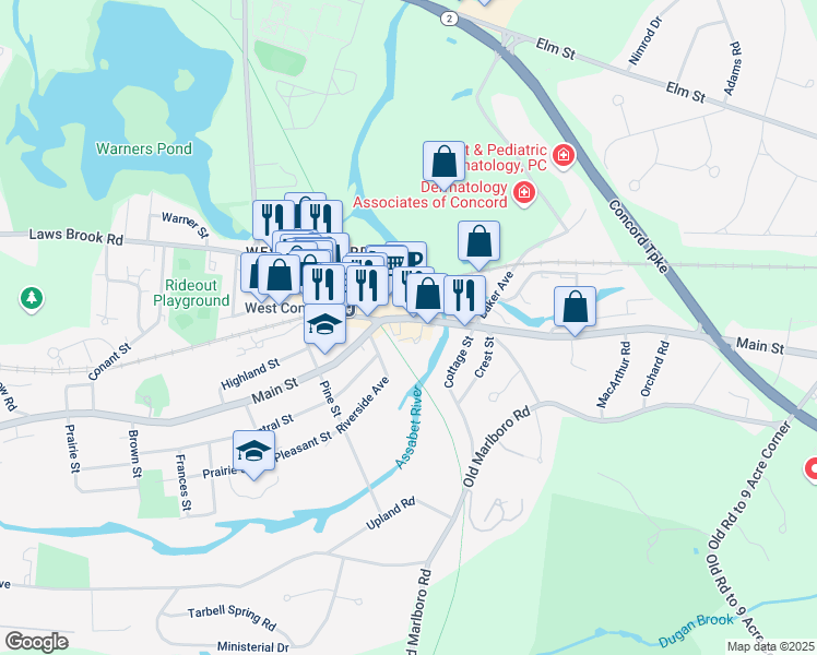 map of restaurants, bars, coffee shops, grocery stores, and more near 4 Westgate Park in Concord