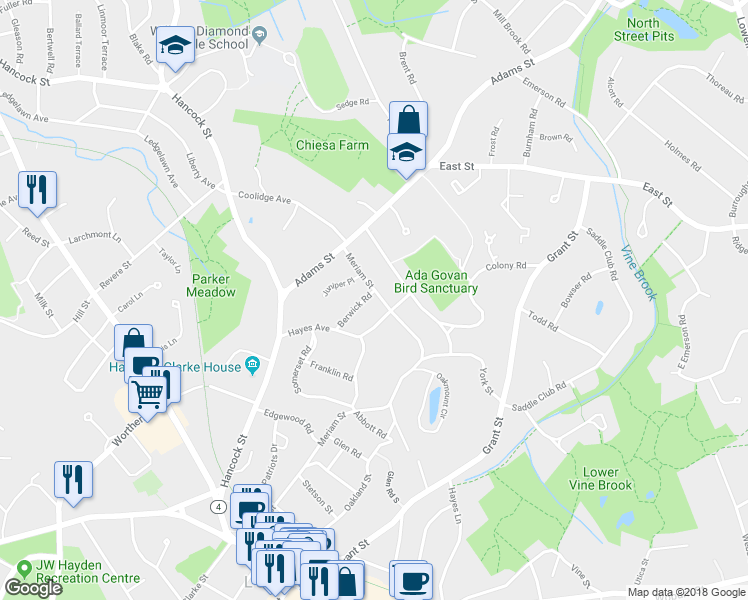 map of restaurants, bars, coffee shops, grocery stores, and more near 11 Berwick Road in Lexington