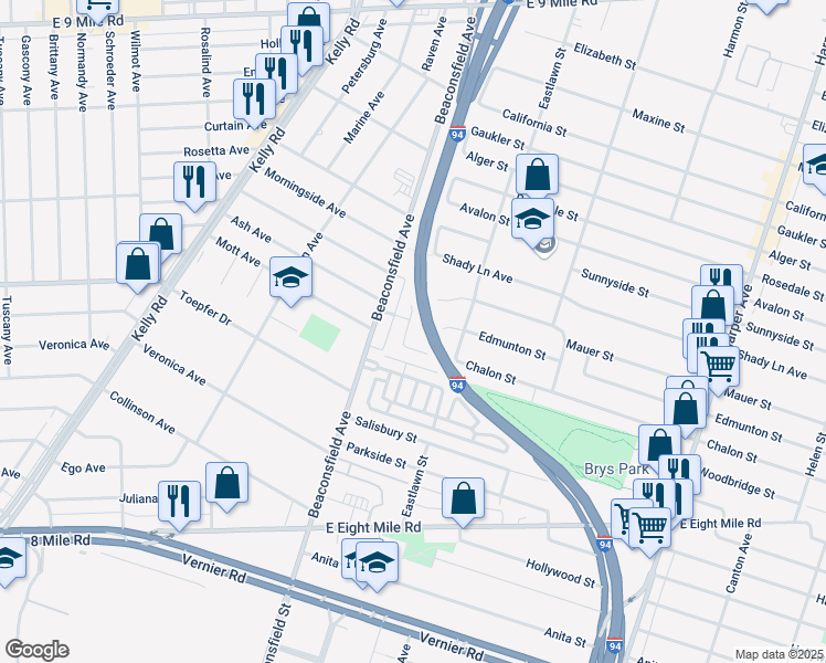 map of restaurants, bars, coffee shops, grocery stores, and more near 19501 Chalon Street in Saint Clair Shores