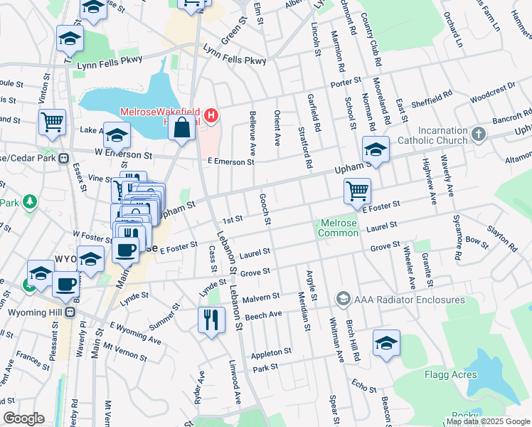 map of restaurants, bars, coffee shops, grocery stores, and more near 45 1st Street in Melrose