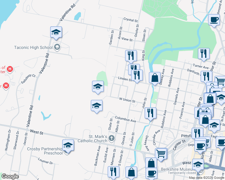 map of restaurants, bars, coffee shops, grocery stores, and more near 15 Pacific Street in Pittsfield