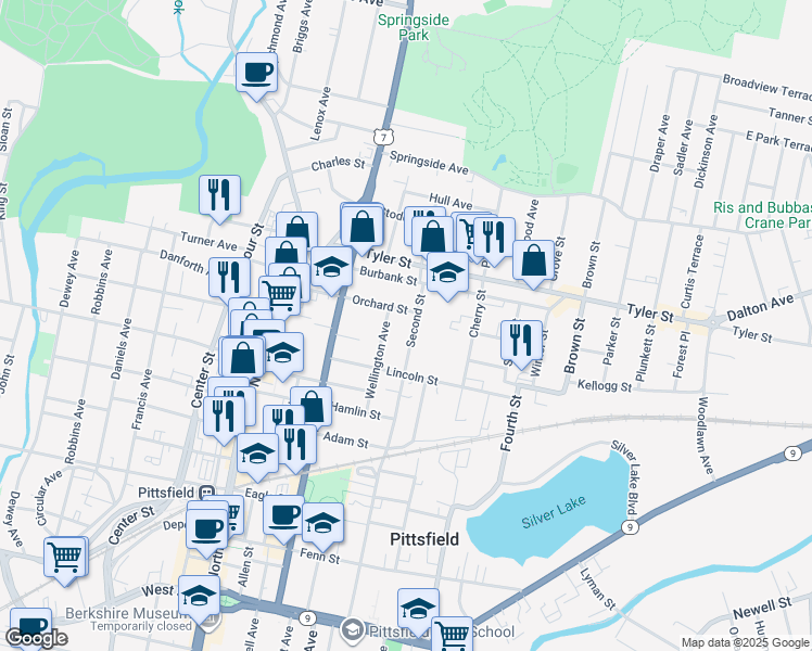 map of restaurants, bars, coffee shops, grocery stores, and more near 263 2nd Street in Pittsfield