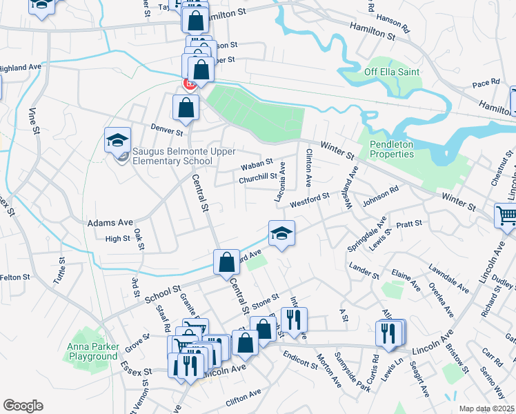 map of restaurants, bars, coffee shops, grocery stores, and more near 9 High Point Terrace in Saugus