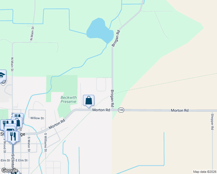 map of restaurants, bars, coffee shops, grocery stores, and more near 1240 Brogan Road in Stockbridge