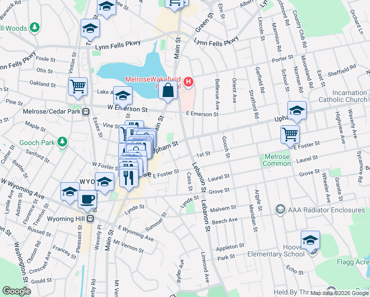 map of restaurants, bars, coffee shops, grocery stores, and more near 478 Lebanon Street in Melrose