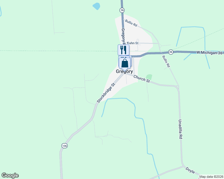 map of restaurants, bars, coffee shops, grocery stores, and more near 209 Stockbridge Street in Gregory