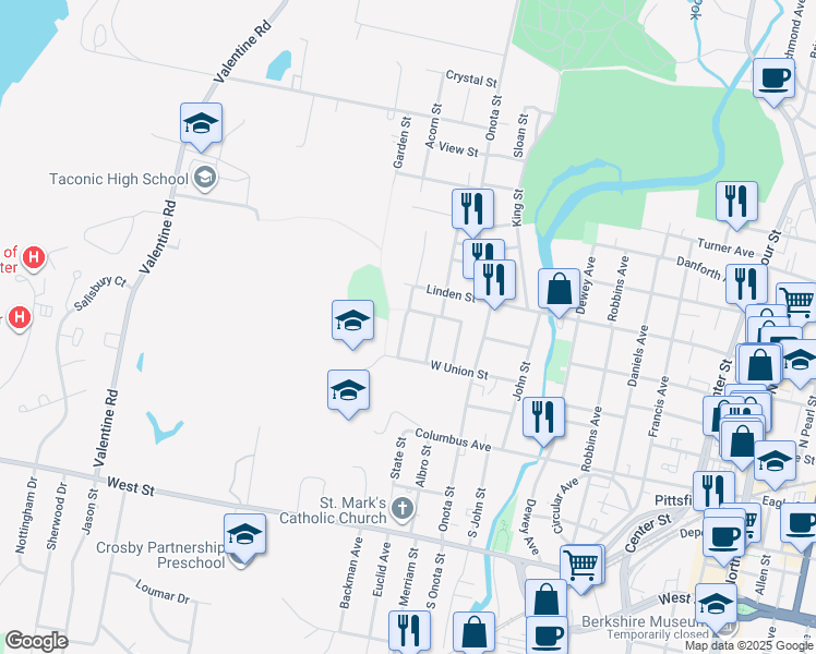 map of restaurants, bars, coffee shops, grocery stores, and more near 15 Pacific Street in Pittsfield