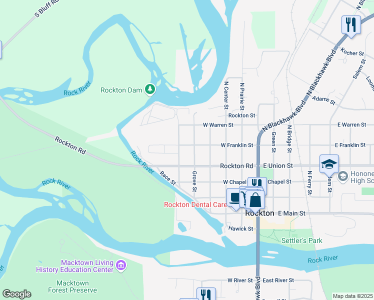 map of restaurants, bars, coffee shops, grocery stores, and more near 419 West Street in Rockton