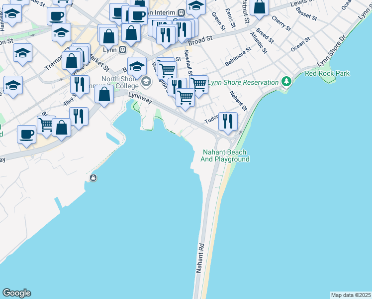 map of restaurants, bars, coffee shops, grocery stores, and more near 68 Lynnway in Lynn