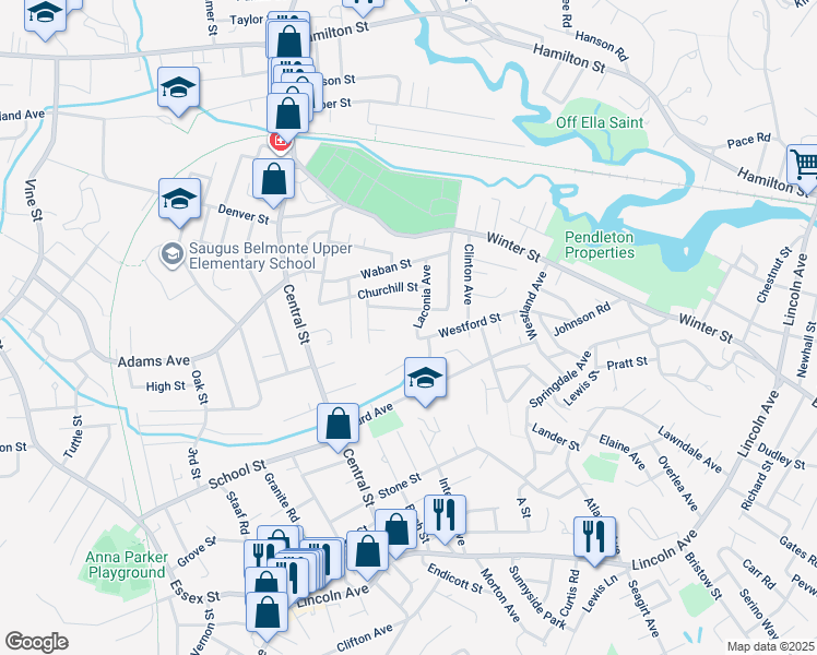 map of restaurants, bars, coffee shops, grocery stores, and more near 9 High Point Terrace in Saugus