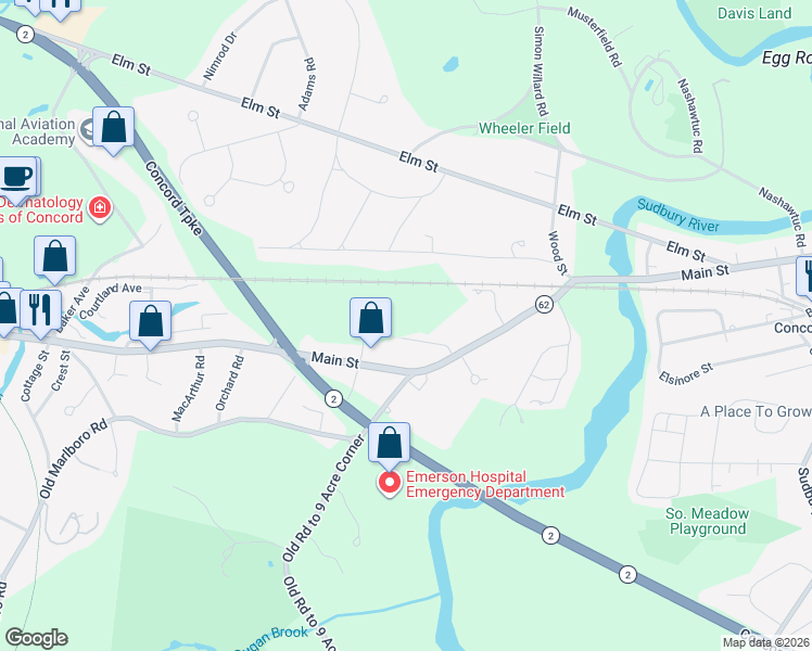 map of restaurants, bars, coffee shops, grocery stores, and more near in Concord