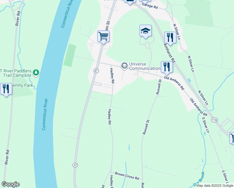 map of restaurants, bars, coffee shops, grocery stores, and more near 46-54 Hadley Road in Sunderland