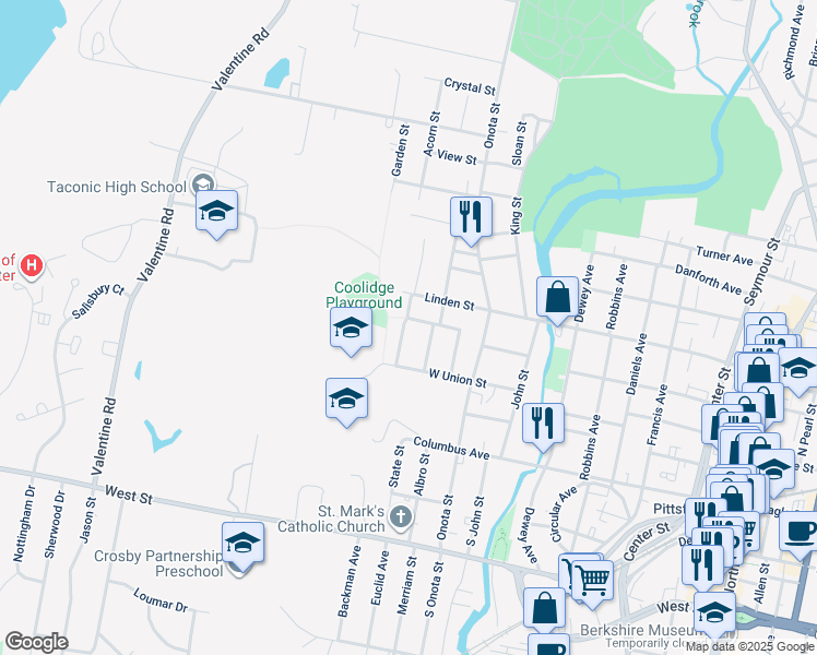 map of restaurants, bars, coffee shops, grocery stores, and more near 15 Pacific Street in Pittsfield