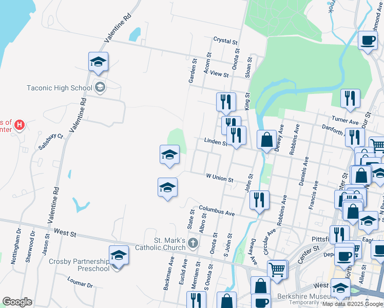 map of restaurants, bars, coffee shops, grocery stores, and more near 15 Pacific Street in Pittsfield
