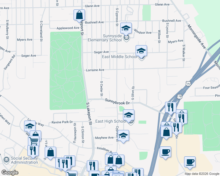 map of restaurants, bars, coffee shops, grocery stores, and more near 3100 Lemon Court in Sioux City