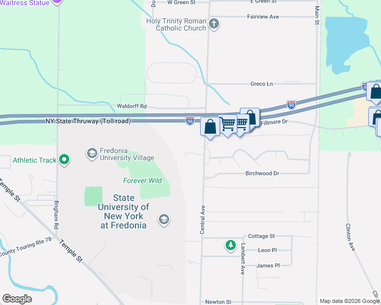 map of restaurants, bars, coffee shops, grocery stores, and more near 1191 Central Avenue in Dunkirk