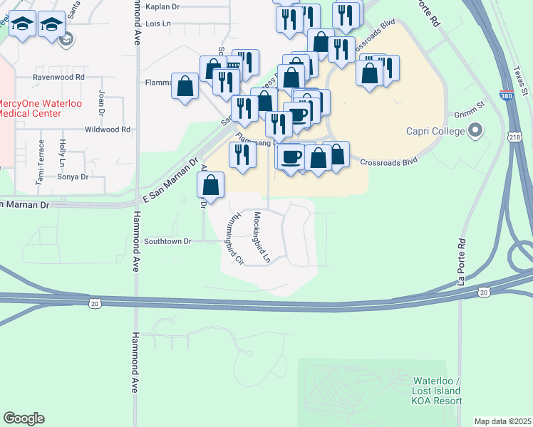 map of restaurants, bars, coffee shops, grocery stores, and more near 4056-4098 Sarah Dr in Waterloo