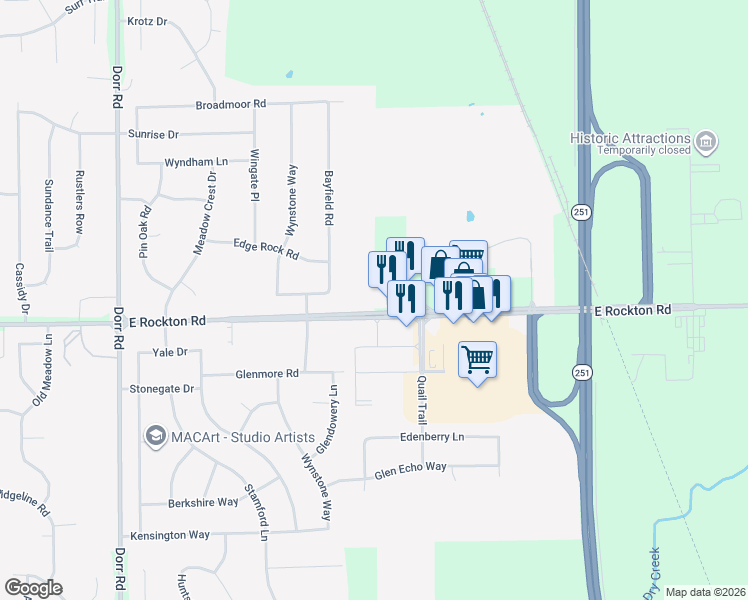 map of restaurants, bars, coffee shops, grocery stores, and more near 4638 West Rockton Road in Rockton