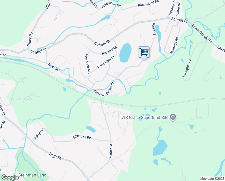 map of restaurants, bars, coffee shops, grocery stores, and more near 80 Parker Street in Acton
