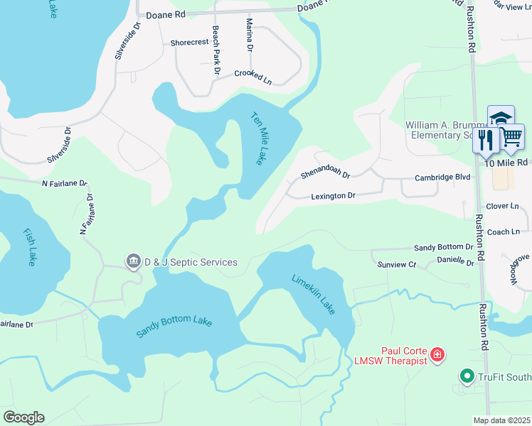 map of restaurants, bars, coffee shops, grocery stores, and more near 11763 Shenandoah Drive in South Lyon